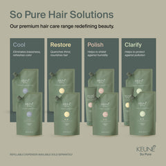 KEUNE 400ml bottle size comparison with hand showing ideal everyday capacity