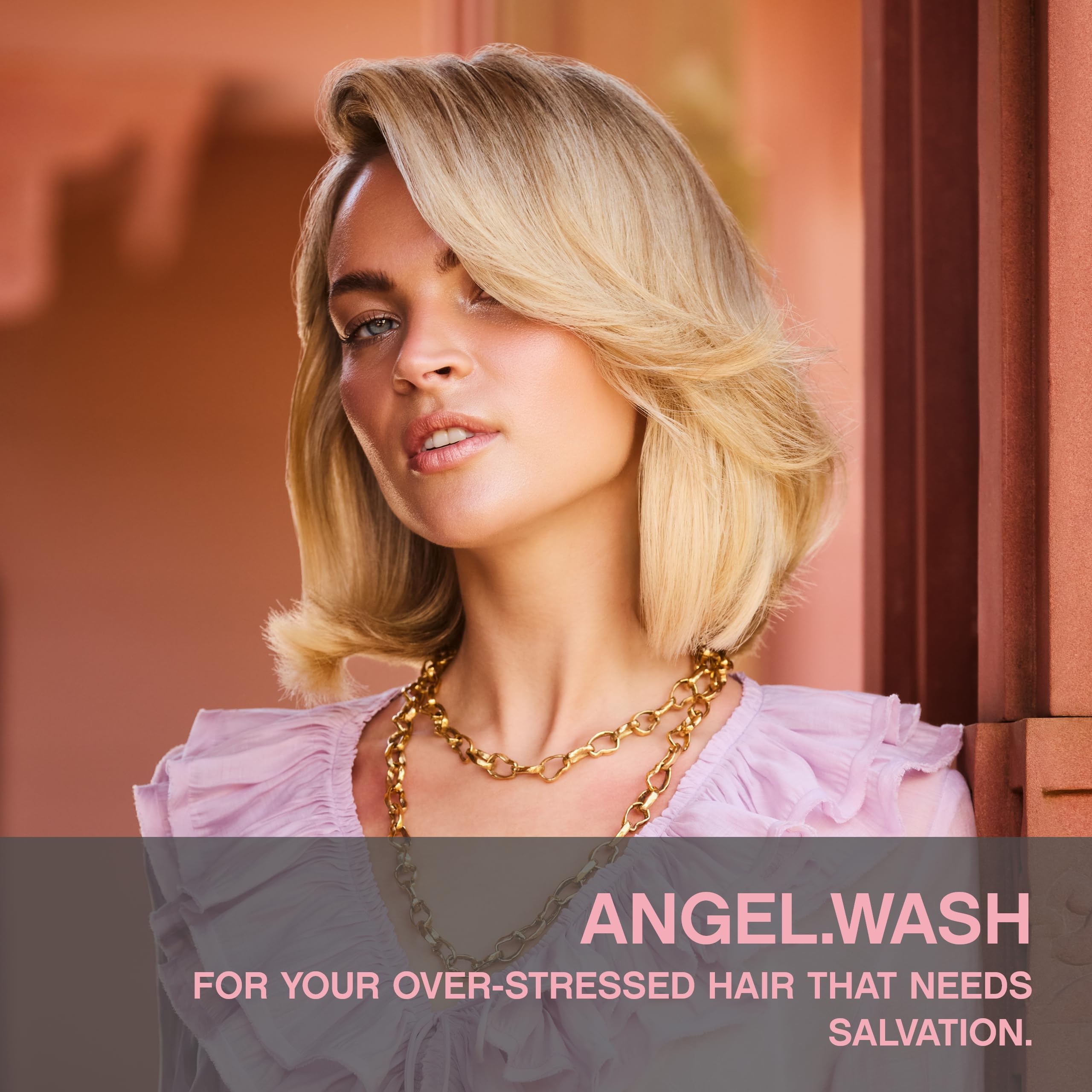 KEVIN.MURPHY label close-up on ANGEL.WASH highlighting ingredient callouts