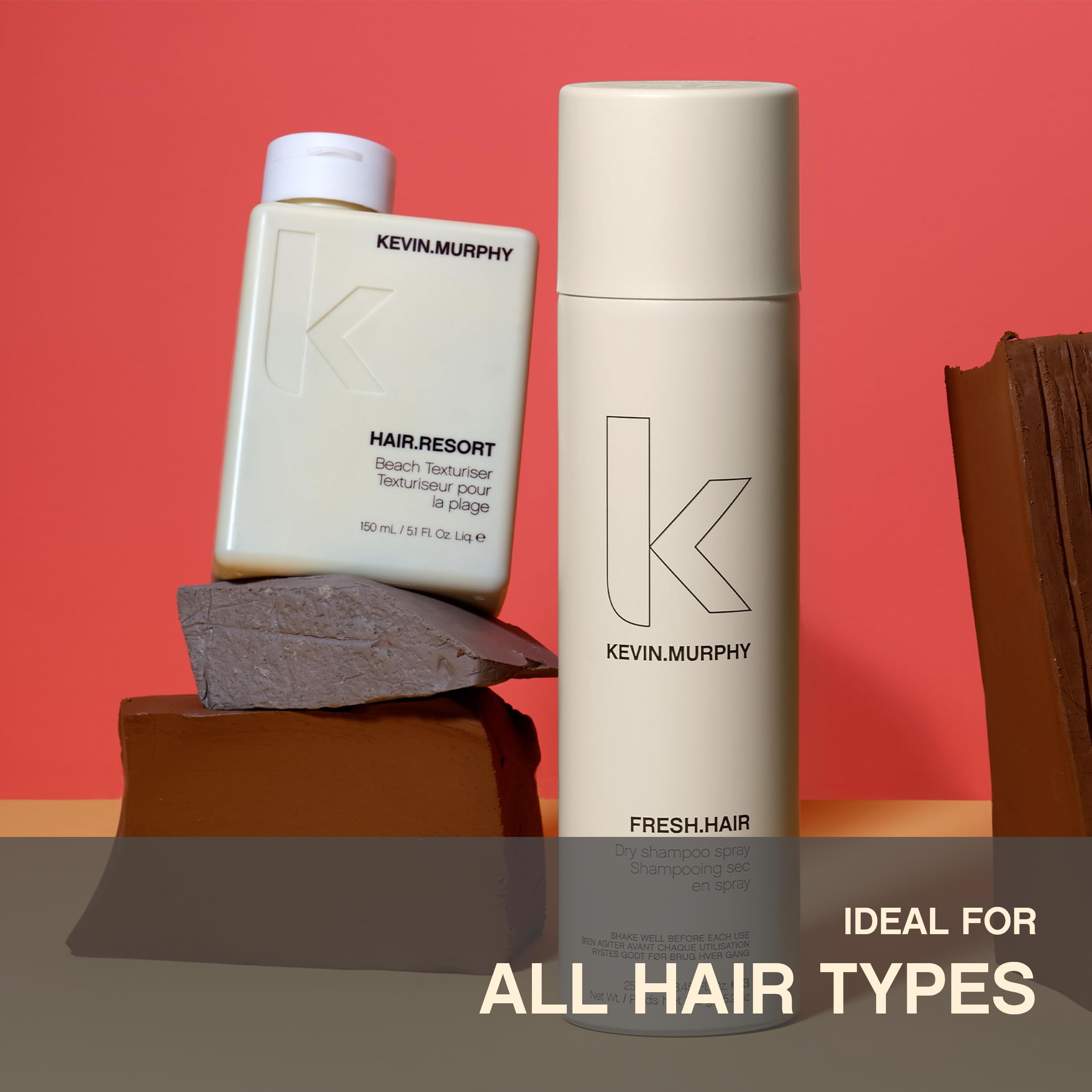 Model with defined curls using KEVIN.MURPHY HAIR.RESORT illustrating beachy texture