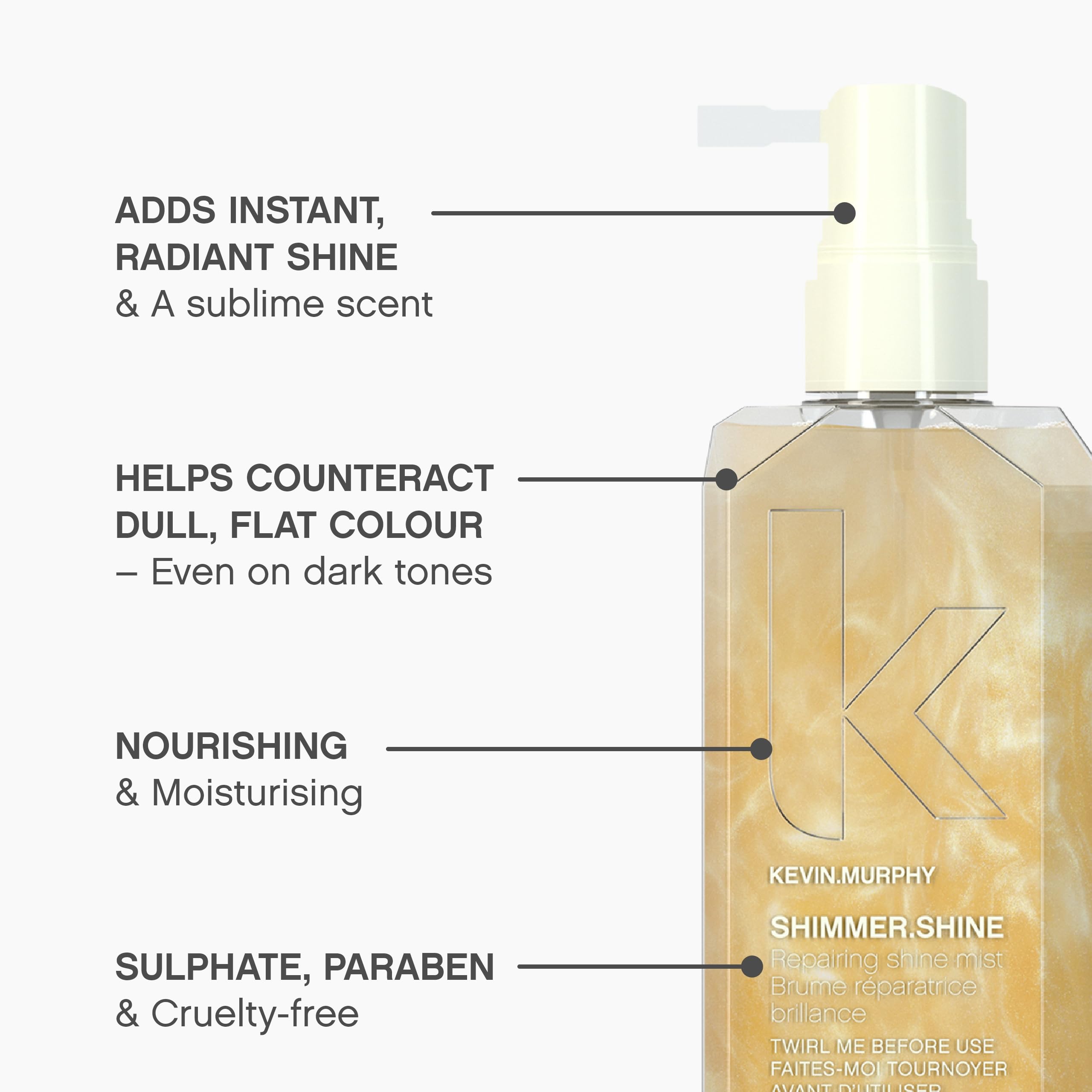 KEVIN.MURPHY shimmer sheen on hair texture showing glossy, smooth effect