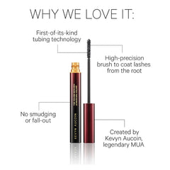 Kevyn Aucoin mascara brush held between fingers for scale and controlled application benefit