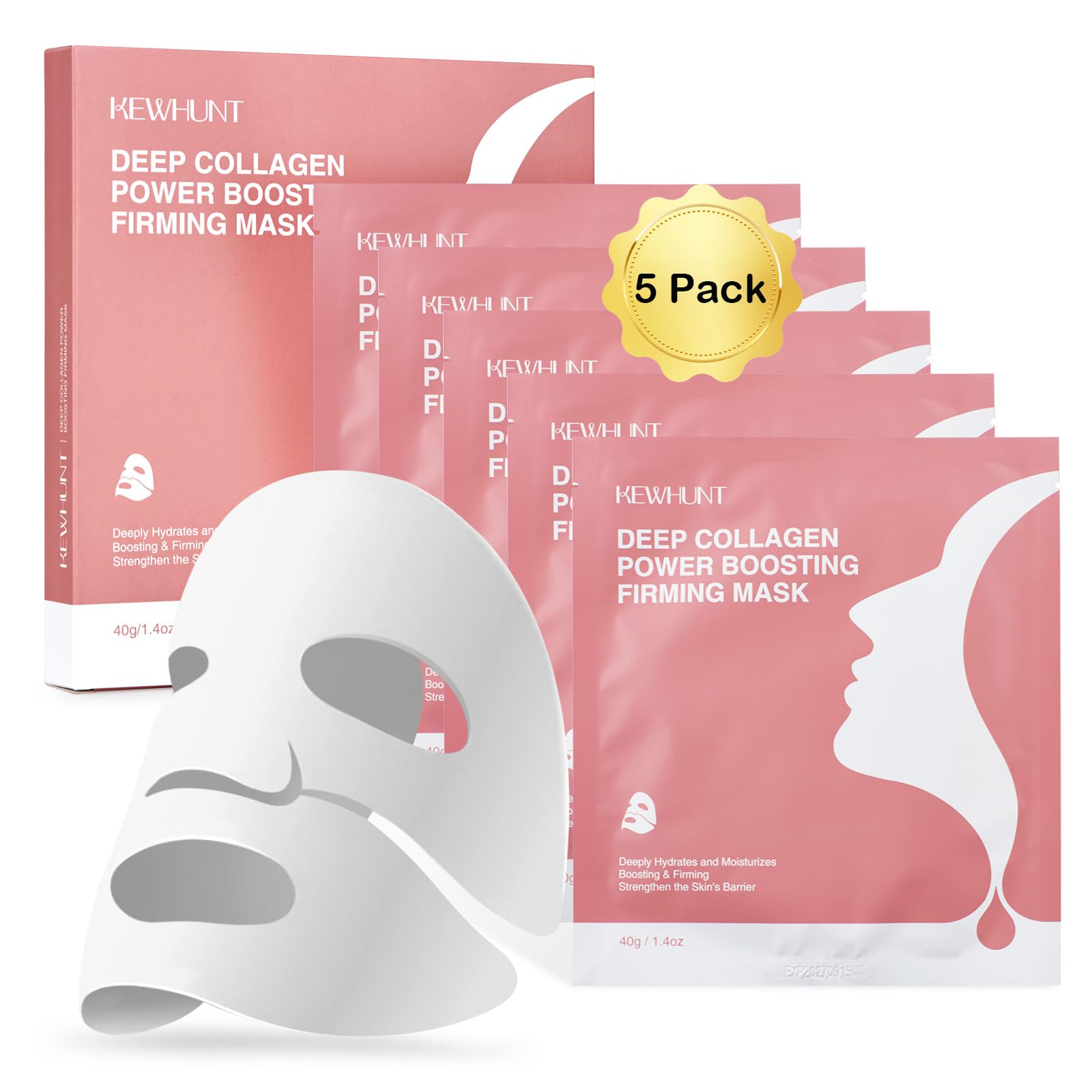 Kewhunt front packaging of deep collagen mask showing product name and five packs for easy selection