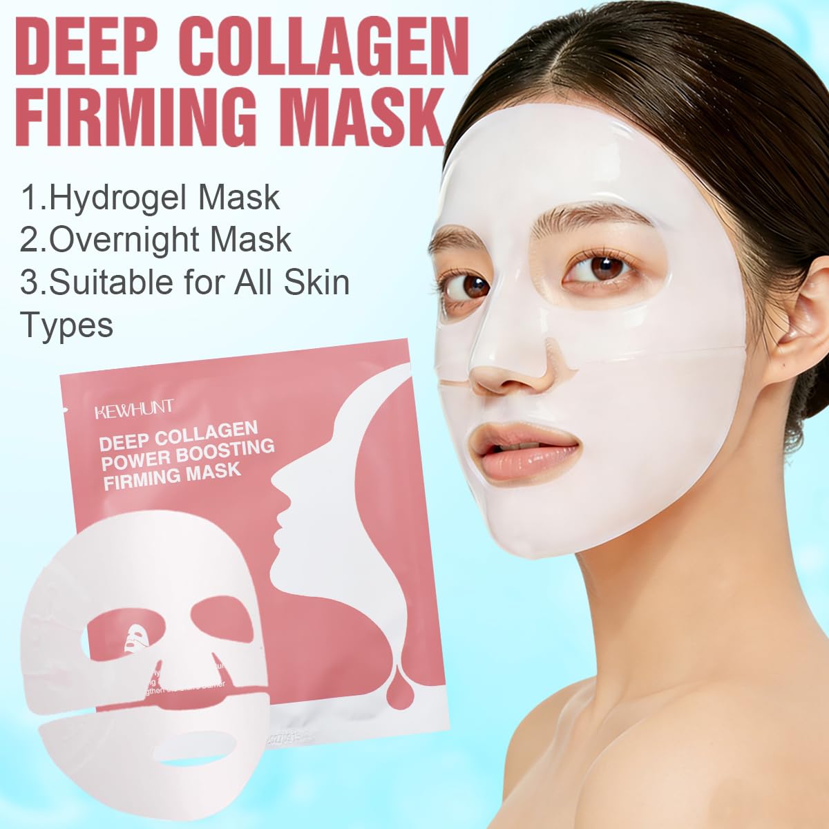 Kewhunt open package revealing jelly mask sheet and moisturizing serum contents