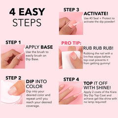 Kiara Sky application scene dipping nail into Milky White powder illustrating step-by-step use