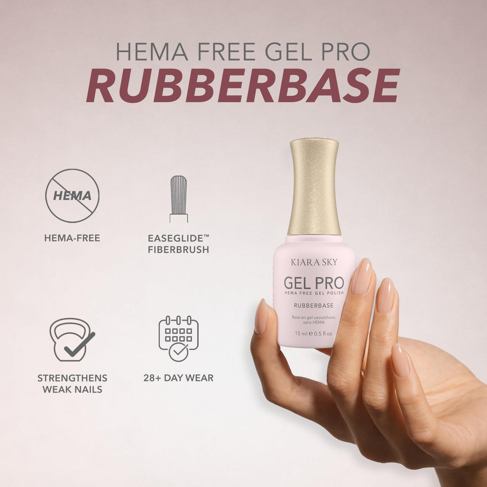 Kiara Sky brush applying rubber base to nail, smooth self-leveling coverage for fewer layers