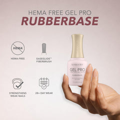 Kiara Sky brush applying rubber base to nail, smooth self-leveling coverage for fewer layers