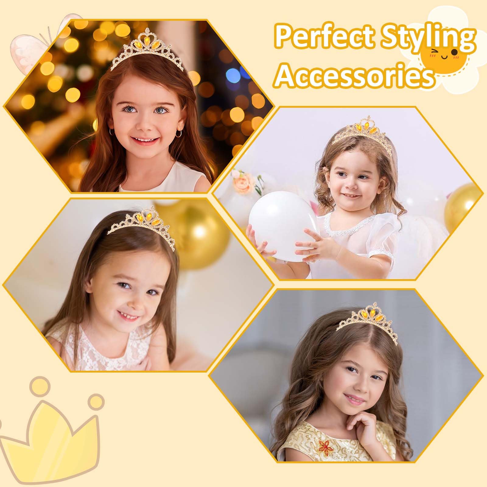 KICOSY child wearing princess tiara delivering joyful, photogenic look