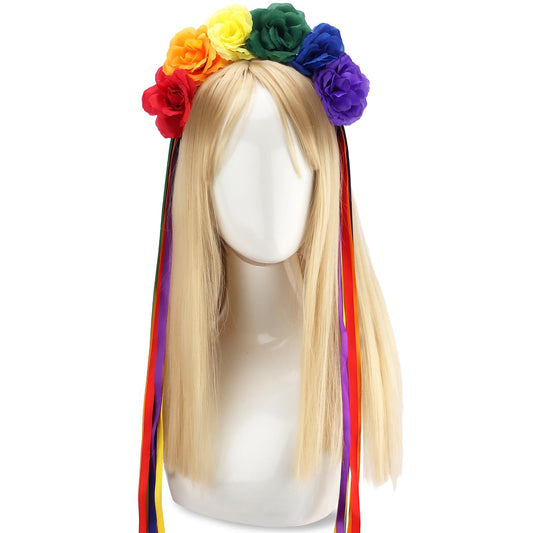 KICOSY front view rainbow headband showing bold colorful crown benefit: visible pride accessory