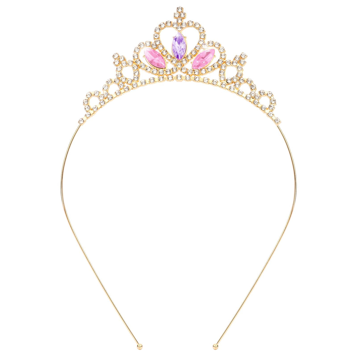 KICOSY tiara front view showing full gold crystal crown and romantic colors