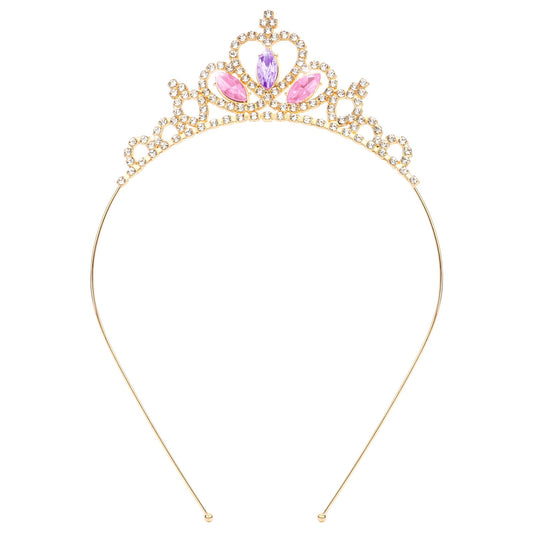 KICOSY tiara front view showing full gold crystal crown and romantic colors