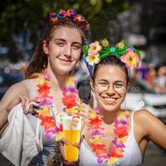 Kiddale headband worn at a beach luau demonstrating festive costume appeal