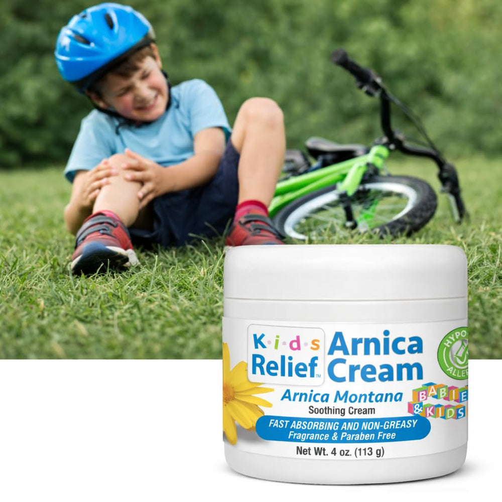 Kids Relief ingredient label close-up highlighting natural arnica and vegetarian formula