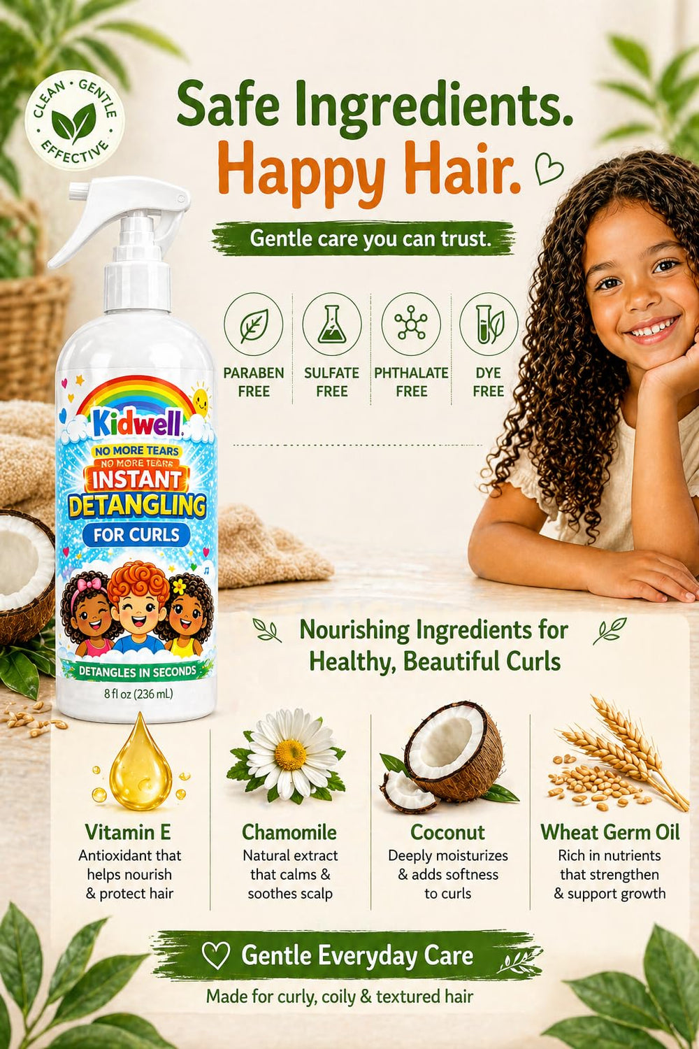 Kidwell product label closeup highlighting mild, gentle ingredients