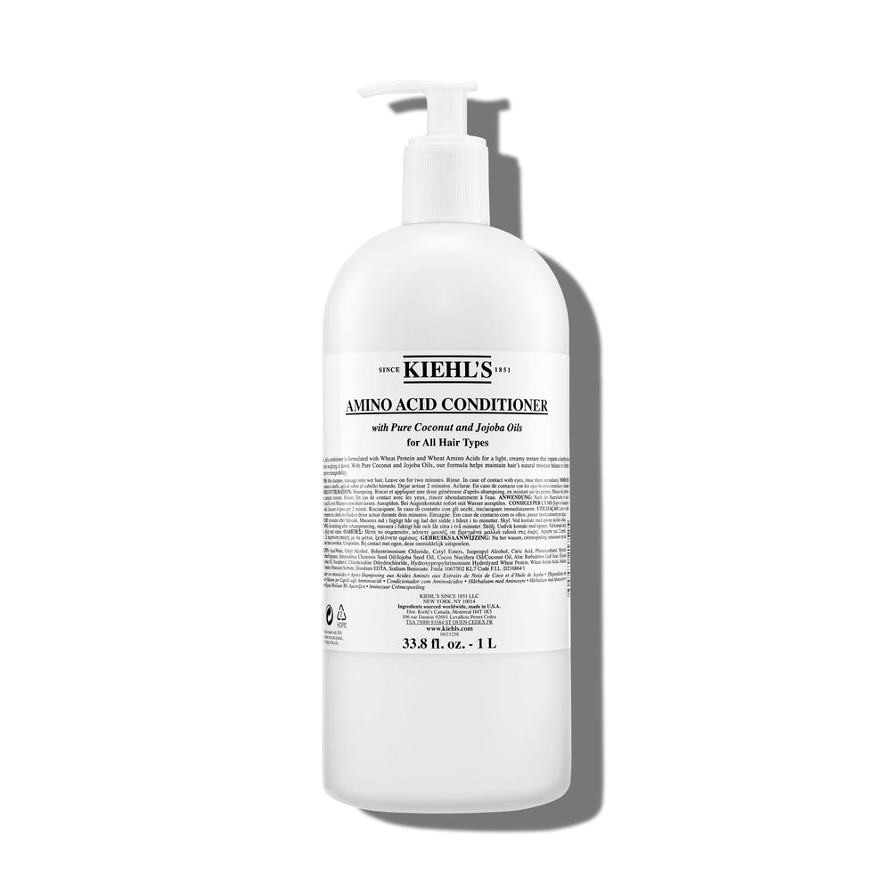 Kiehl's front view of 1 L pump bottle showing product packaging and easy dispensing