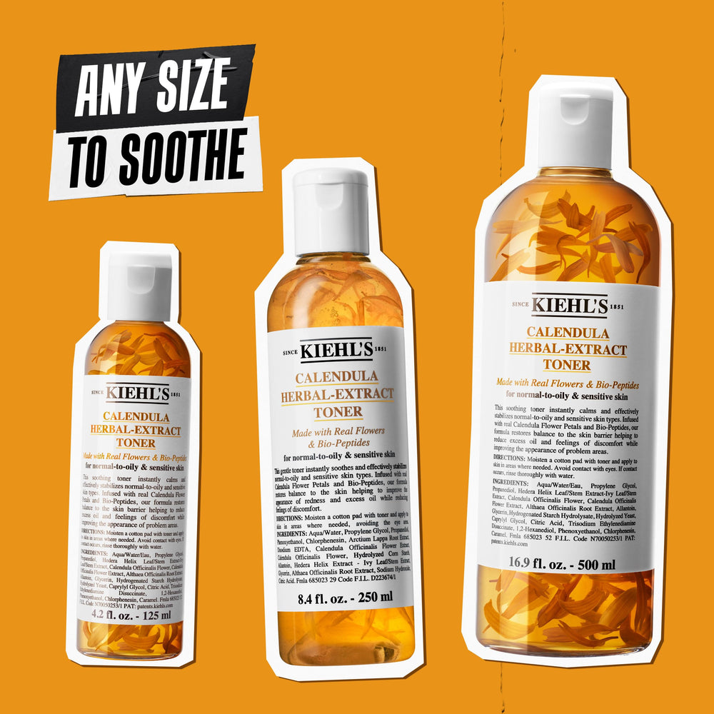 Kiehl's calendula and burdock botanicals flatlay illustrating natural ingredients
