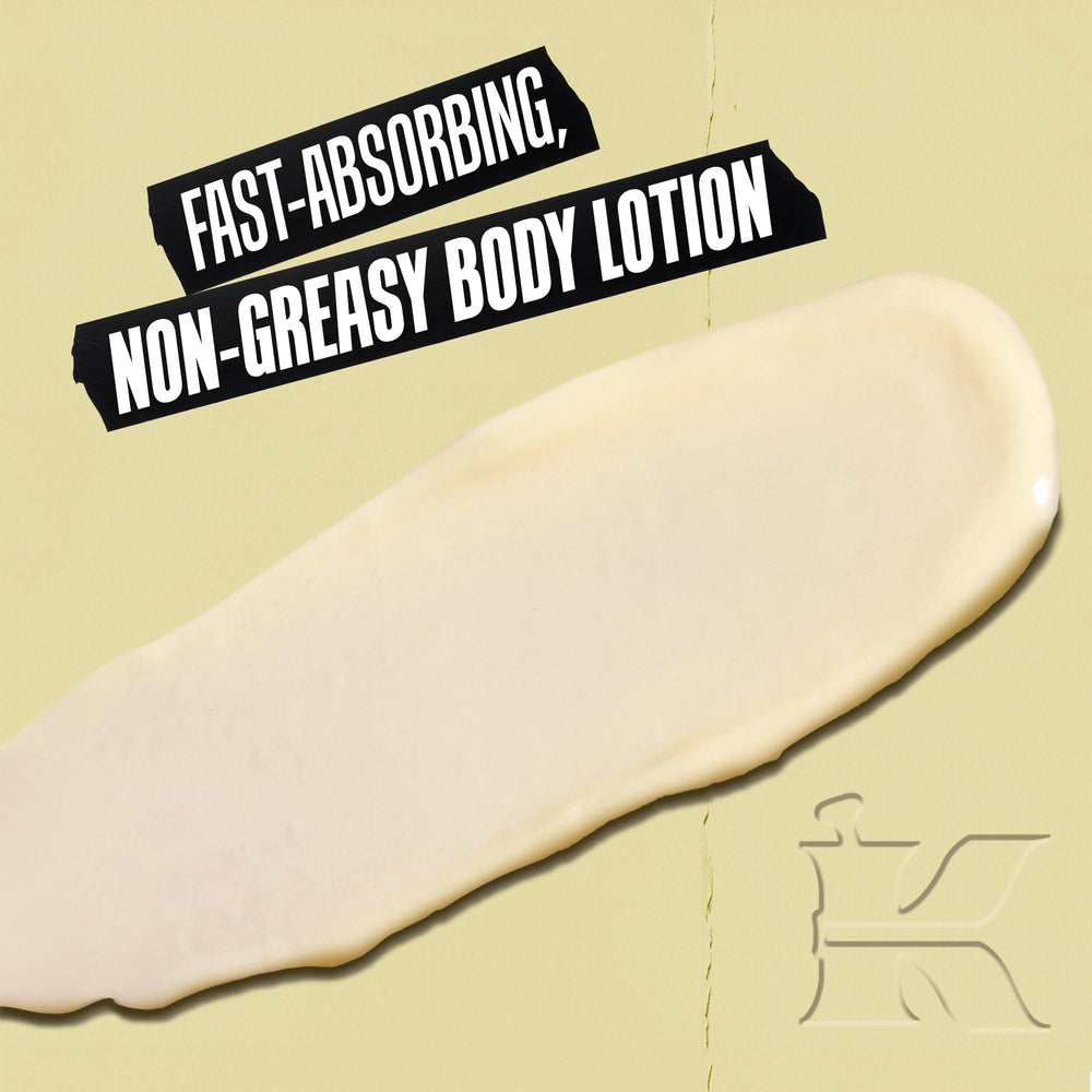 Kiehl's open cap revealing silky lotion texture for quick absorption and non-greasy feel