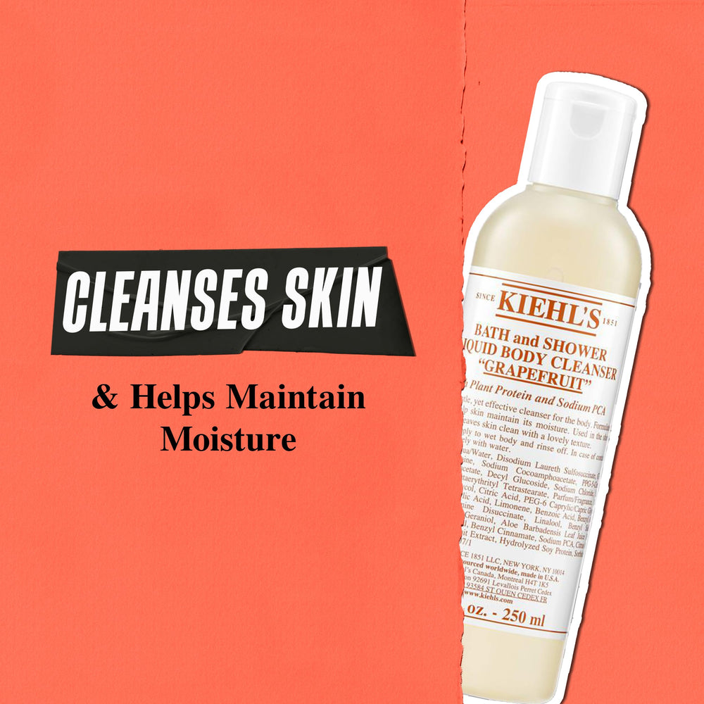 Kiehl's bottle label detail with ingredient callouts for soothing and conditioning benefit