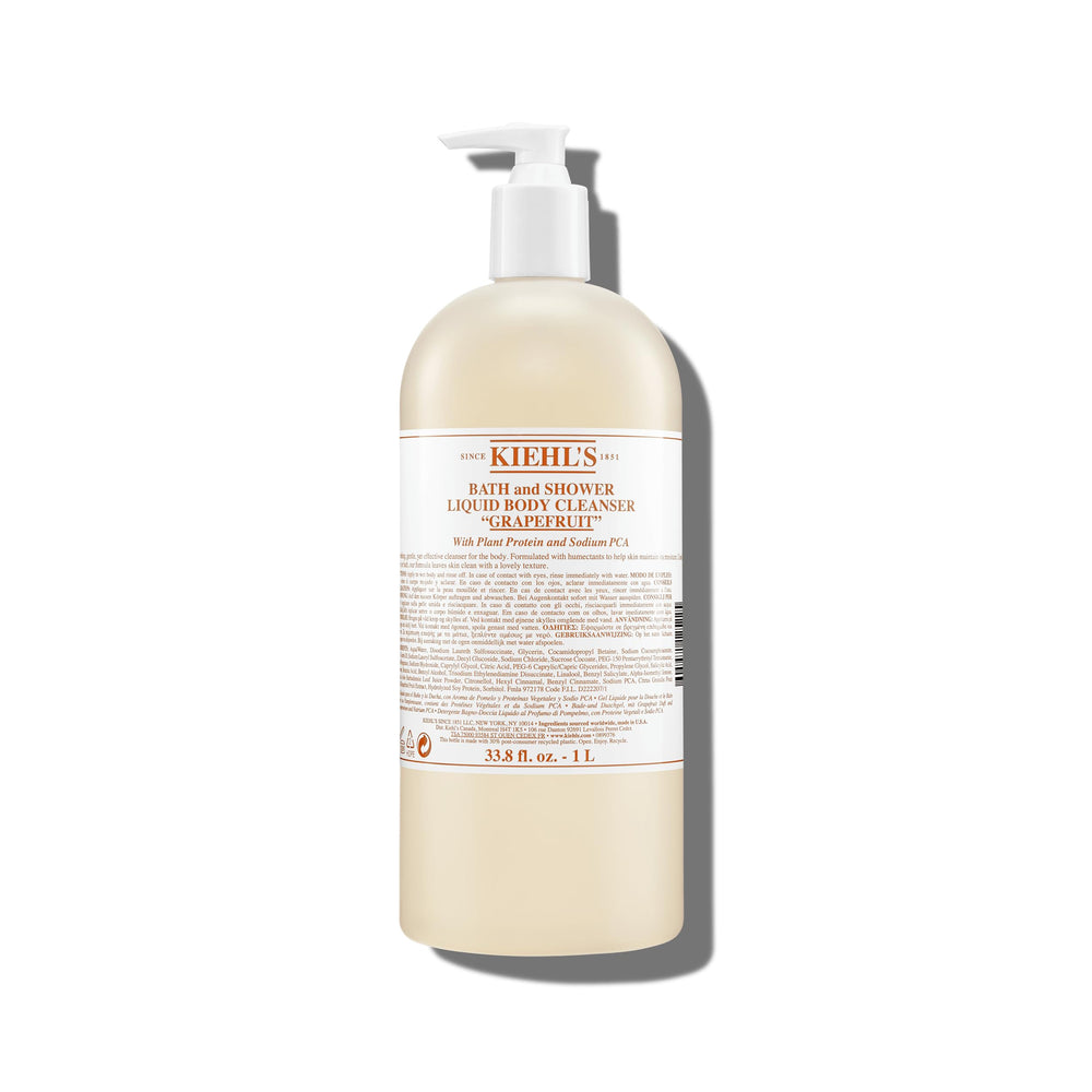Kiehl's pump bottle front view showing citrus cleanser and easy dispensing benefit