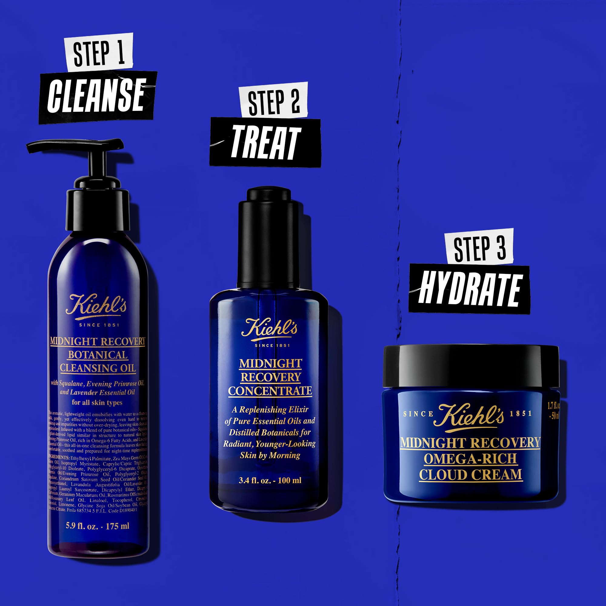 Kiehl's bottle on bedside table in nighttime routine promoting restorative benefits