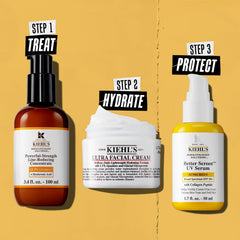 Kiehl's serum in a morning skincare setup conveying brightening routine benefit
