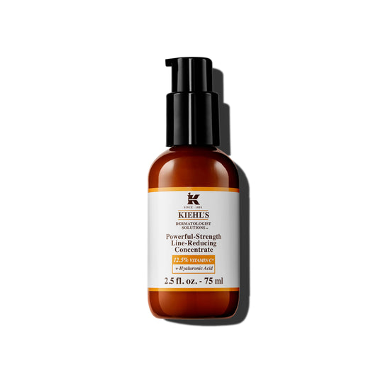 Kiehl's front packaging of Powerful-Strength serum showing brand and bottle benefit