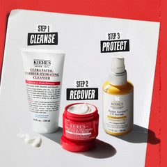 Kiehl's jar staged in a bathroom setting conveying daily routine ease