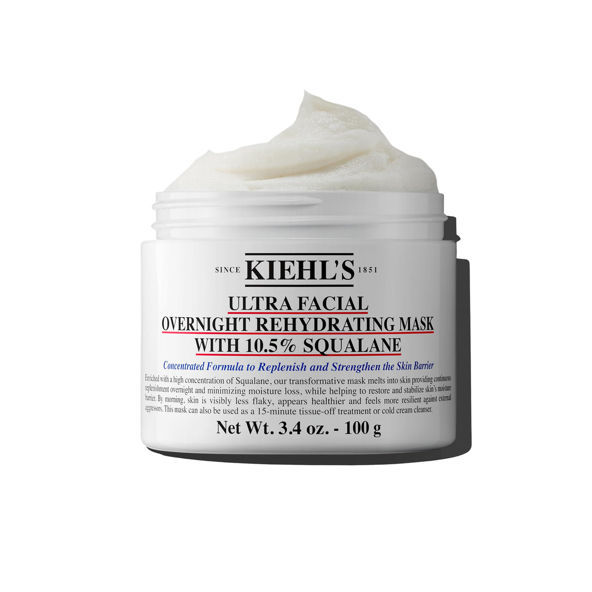 Kiehl's jar front view showcasing product and clear label for quick recognition and trust