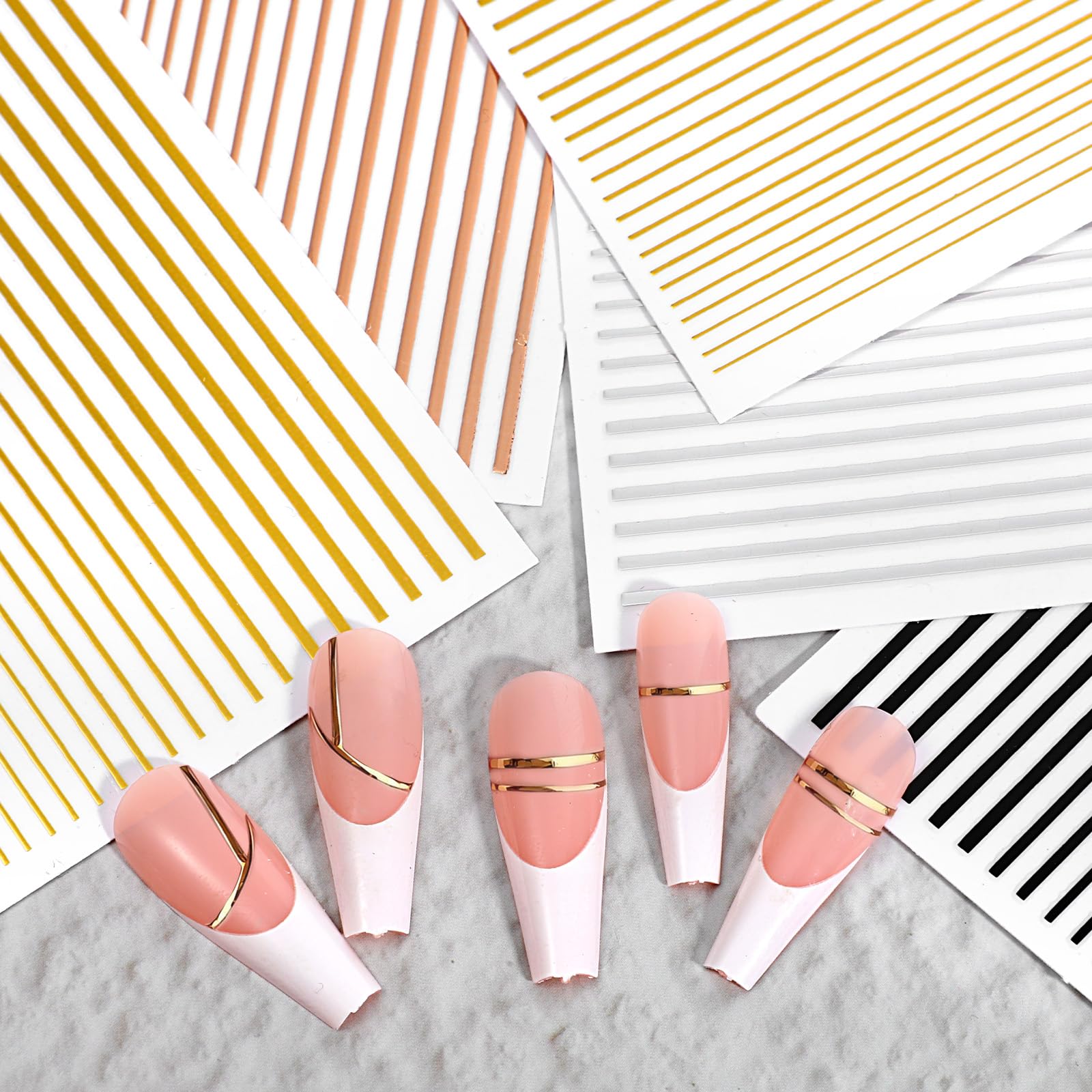 Kifmurase stickers applied on natural nails demonstrating neat French-tip effect