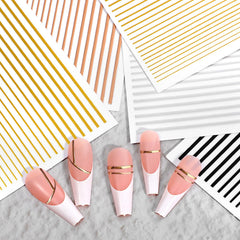 Kifmurase stickers applied on natural nails demonstrating neat French-tip effect