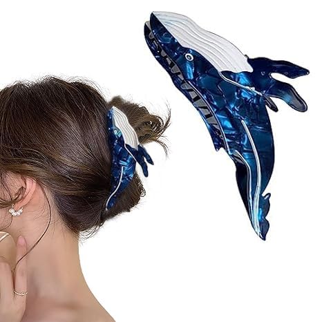 KIGOTWIN whale clip front view showing glossy acetate finish and vintage color
