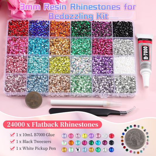 Kikonoke close-up color grid displaying 24 shades of 3mm gems for creative options