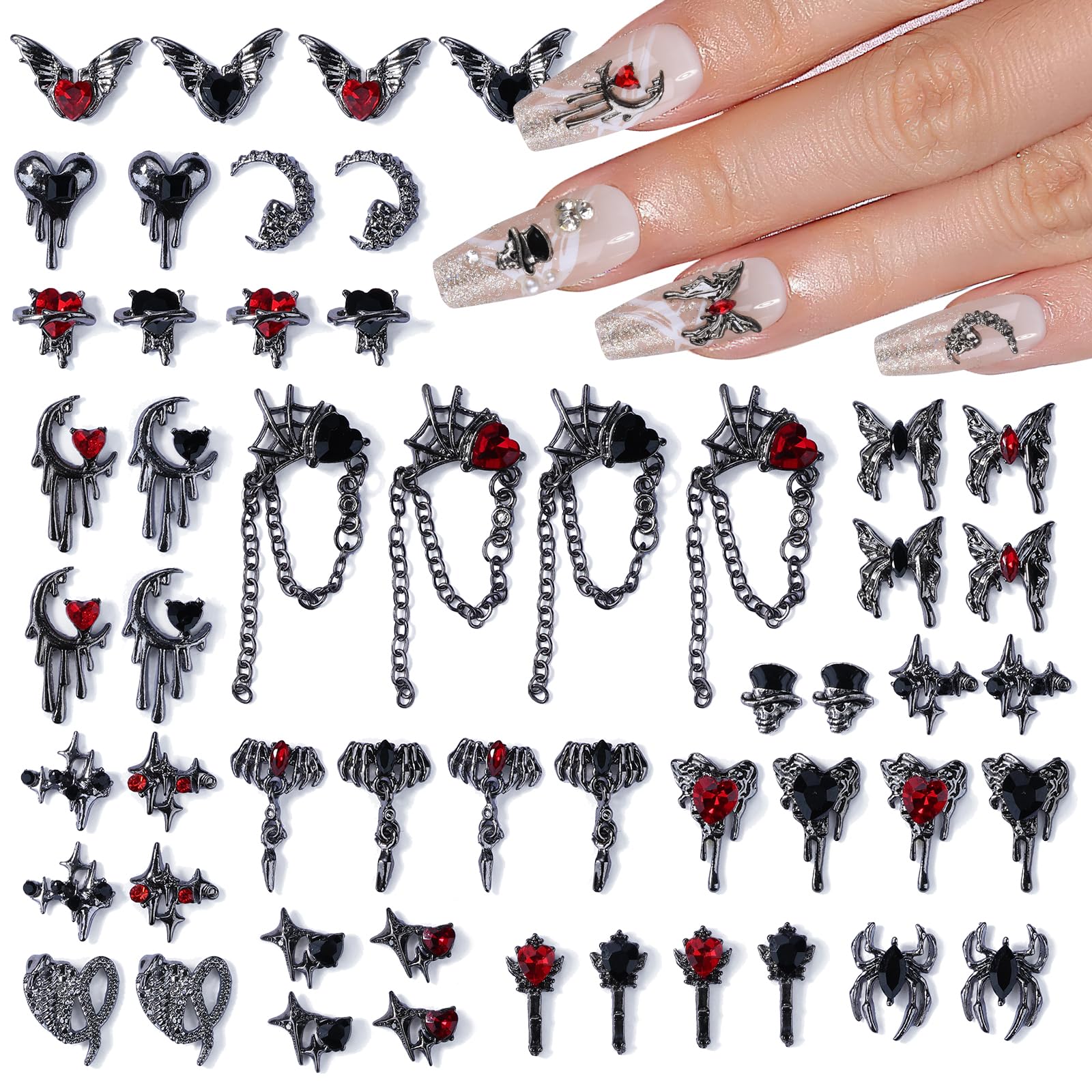 Kikonoke front packaging showing 52-piece Halloween nail charms for versatile styling