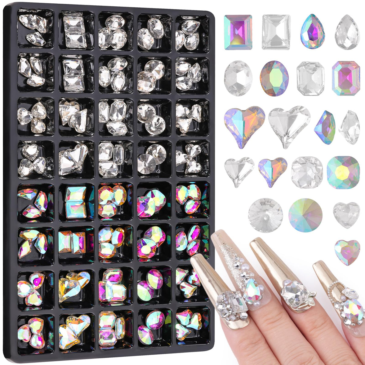 Kikonoke front packaging showing 104-piece nail gem set and assortment benefits