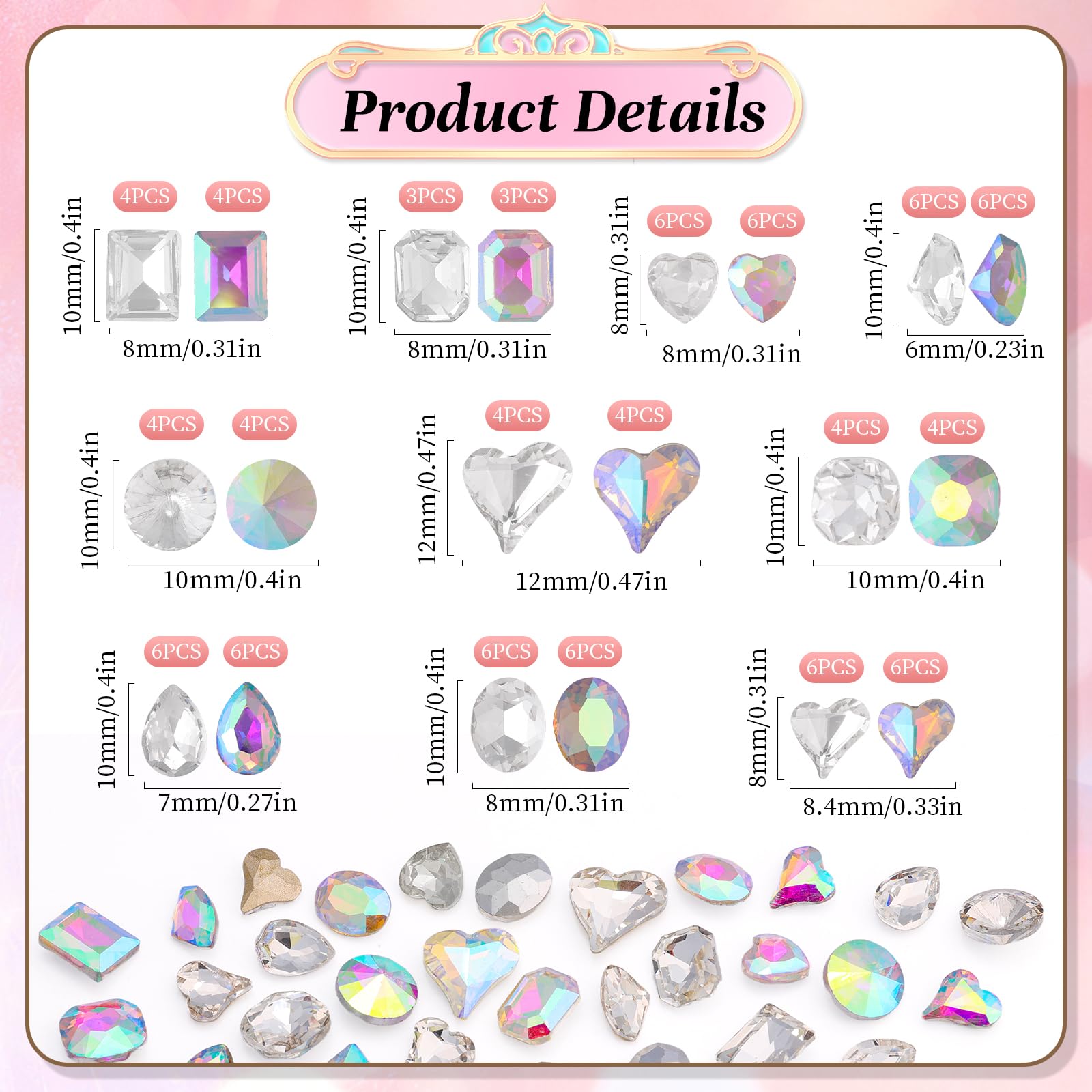 Kikonoke assorted gem shapes spread out to show variety and design options