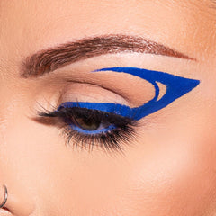 KimChiChic eye application with a crisp cobalt blue wing for drama