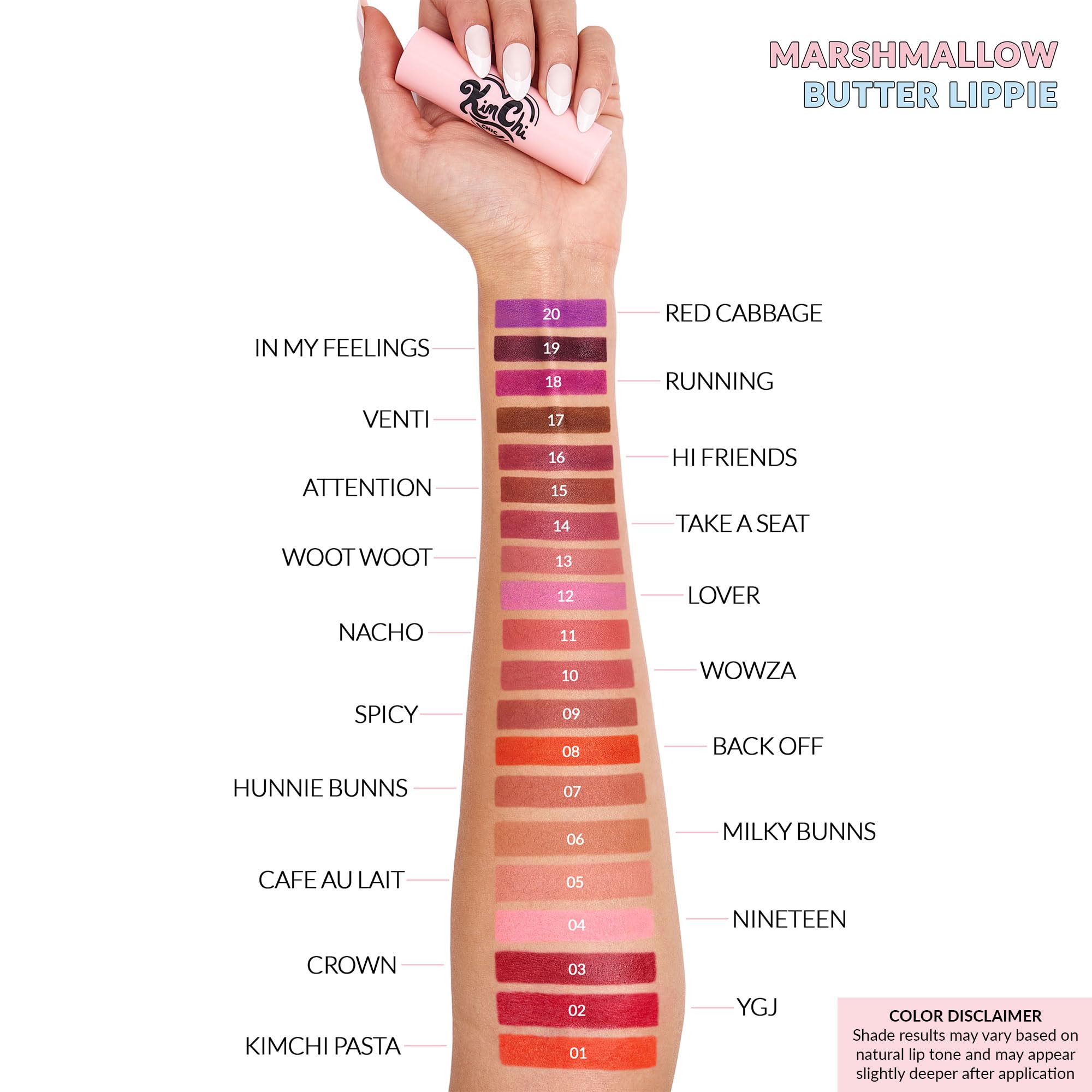 KimChiChic ingredients visual with castor oil and vitamin E for hydration benefit