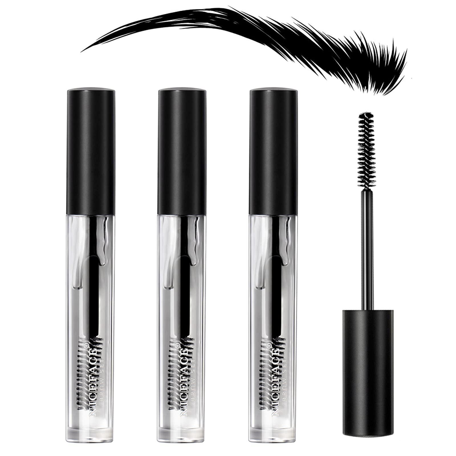 KIMIEYE front packaging showing three clear brow gel tubes and brand benefit