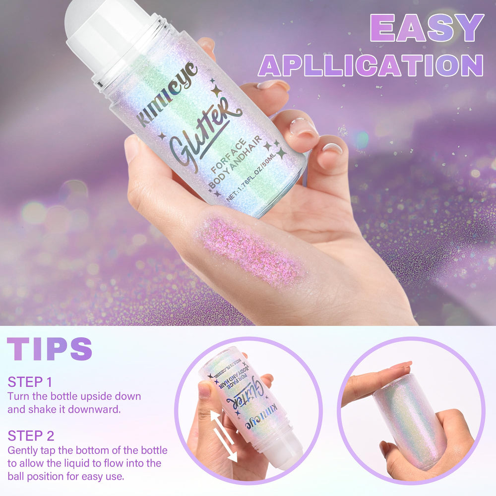 KIMIEYE applying glitter stick to cheek for instant stage-ready shimmer
