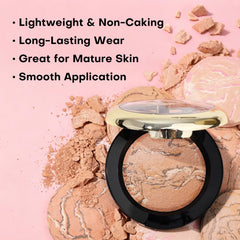 KIMUSE open powder pan reveals baked surface with smooth blendable pigments