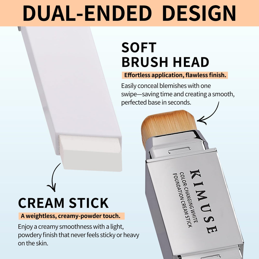 KIMUSE brush closeup with ultra-fine bristles blending foundation smoothly for seamless finish