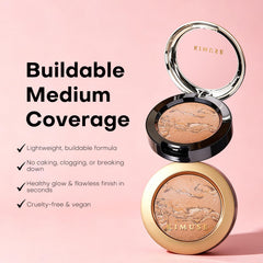 KIMUSE texture close-up of swirled powder demonstrating ultra-fine finish