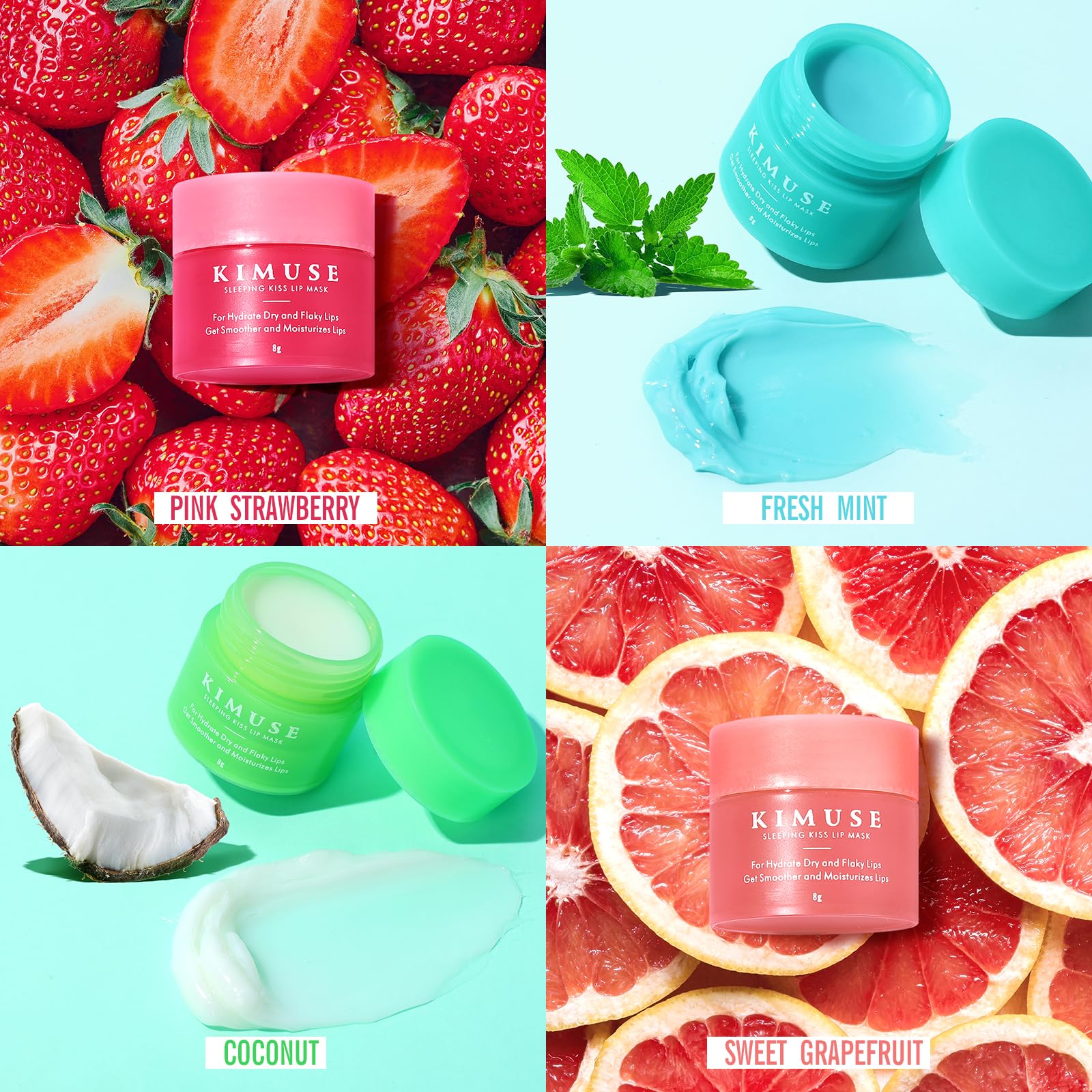 KIMUSE lip masks next to travel pouch showing scale and portability benefit