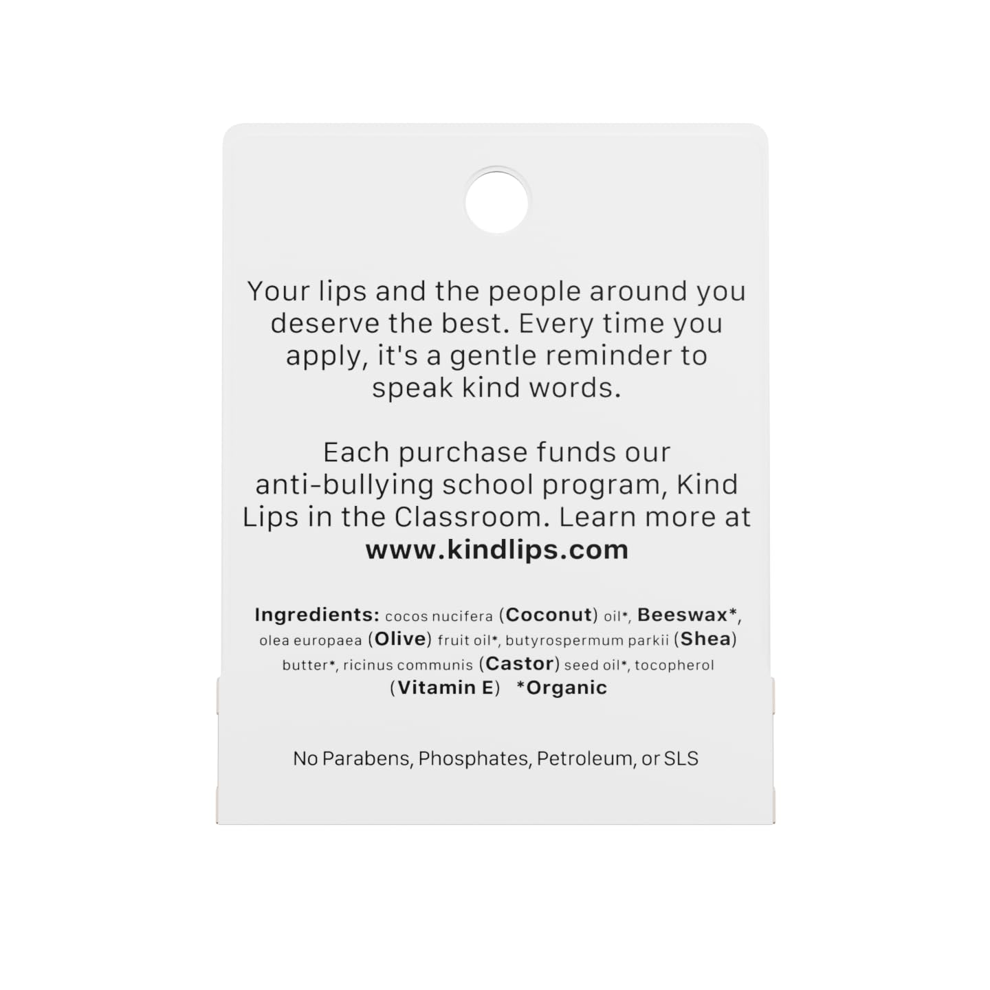Kind Lips box featuring mission message to show social-impact purchase