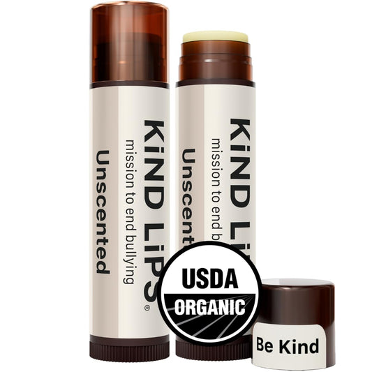 Kind Lips front packaging showing unscented two-pack and benefits