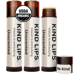 Kind Lips front packaging showing three unscented balm tubes for convenient care
