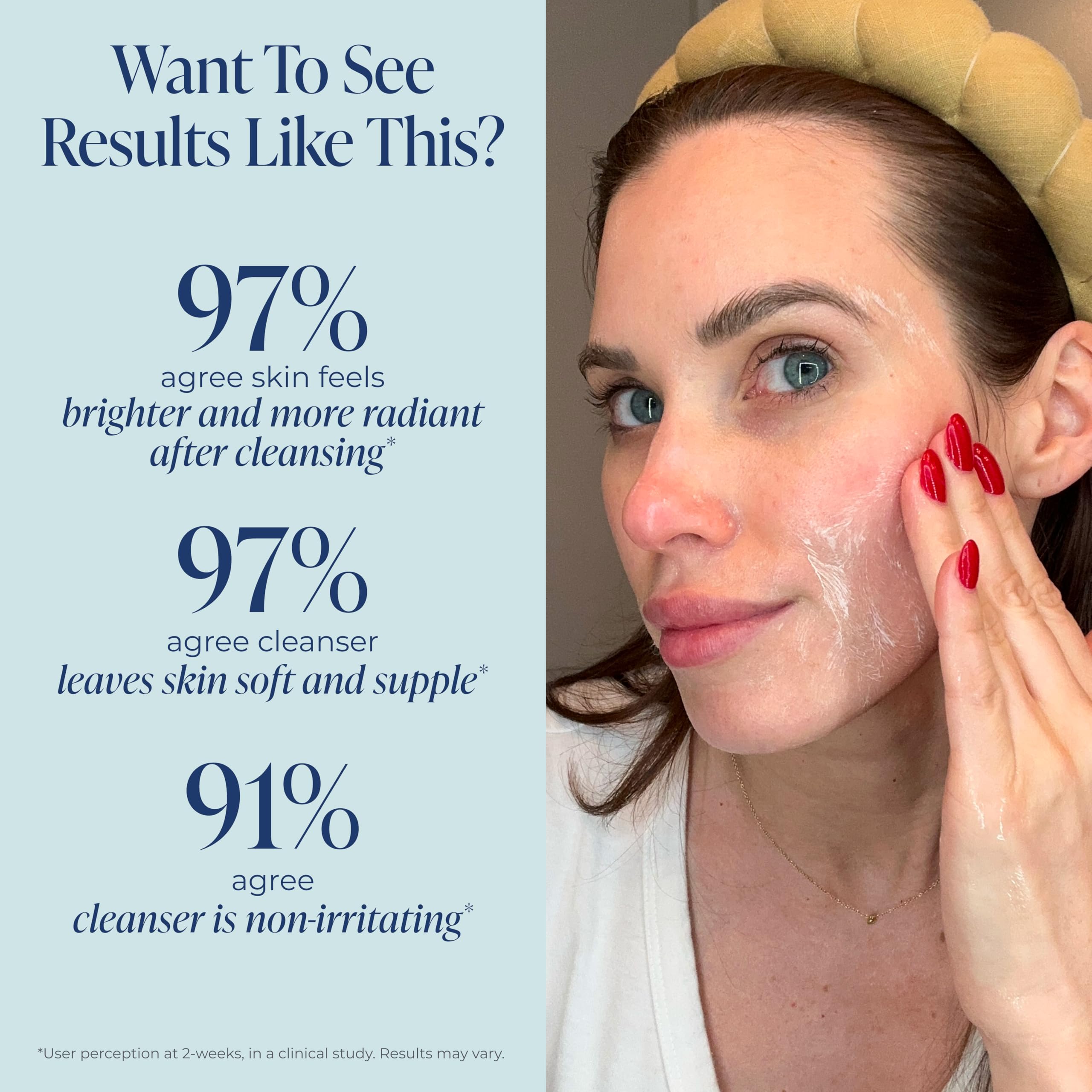 Kind Science cleanser lightly massaged on hand demonstrating soft, balanced skin