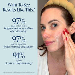 Kind Science cleanser lightly massaged on hand demonstrating soft, balanced skin