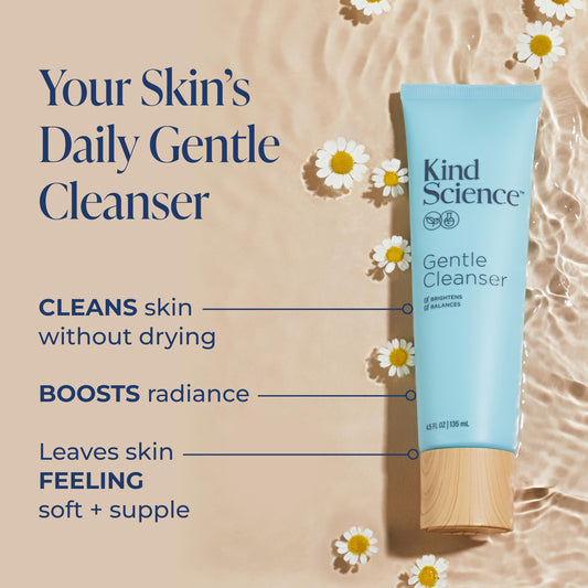 Kind Science creamy cleanser texture close-up illustrating hydrating, non-foaming feel