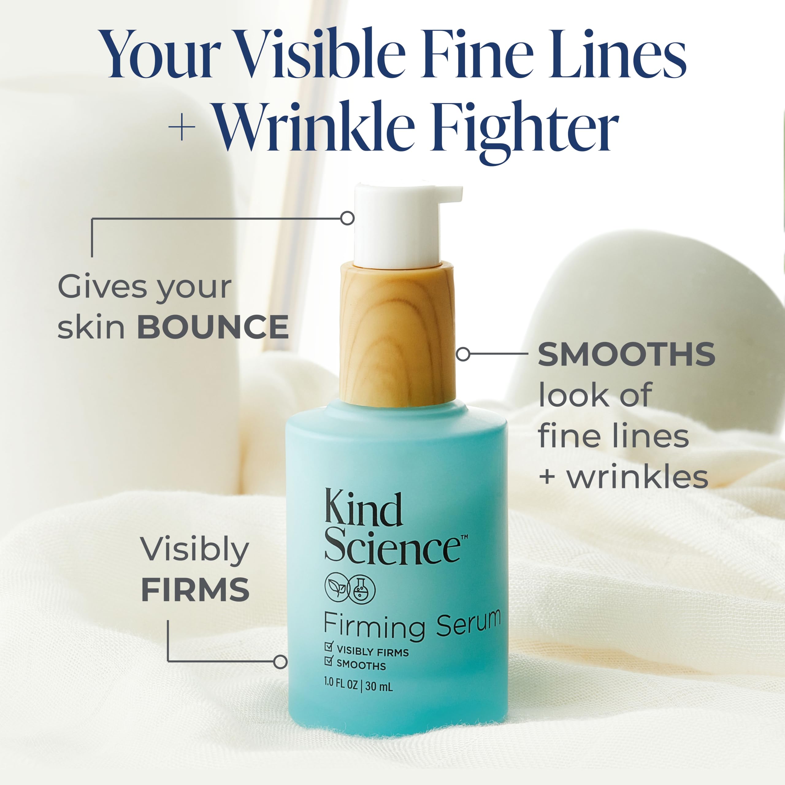 Kind Science label close-up highlighting bakuchiol peptides and fragrance-free formula