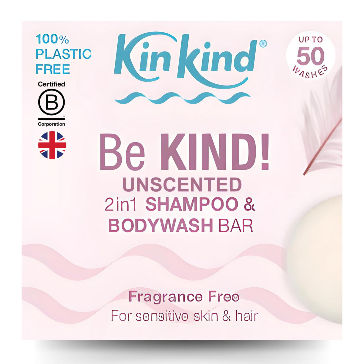 KinKind front packaging shows unscented 2‑in‑1 bar benefit low waste